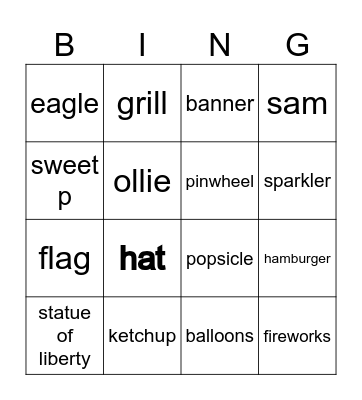 july Bingo Card