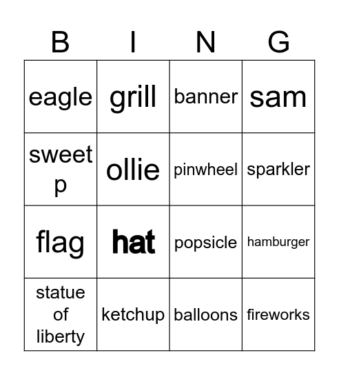 july Bingo Card