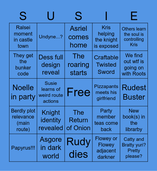 Deltarune Chapter 5 Bingo Card