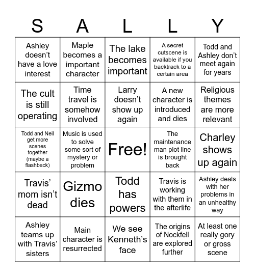 Sally Face 2 Predictions Bingo Card