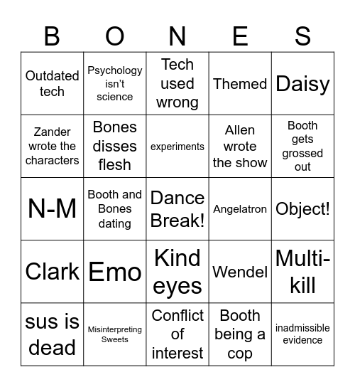 Bones Bingo Card