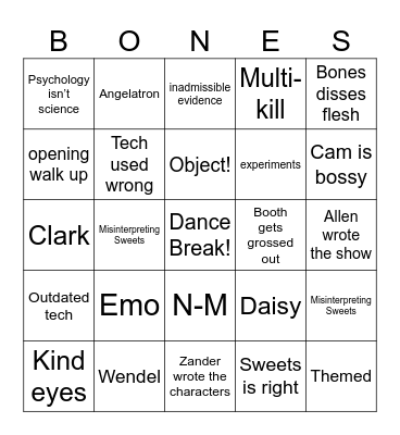 Bones Bingo Card