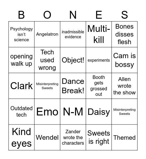 Bones Bingo Card