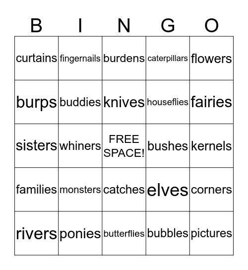 Plurals Bingo Card