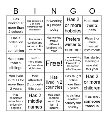End of Term 2 Bingo Card
