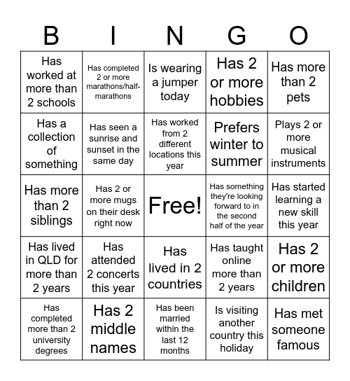 End of Term 2 Bingo Card
