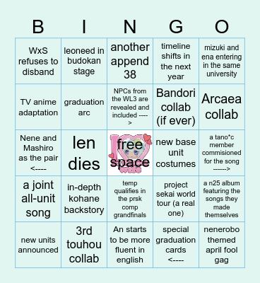 6th year PRSK bingo Card