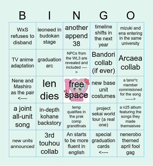 6th year PRSK bingo Card