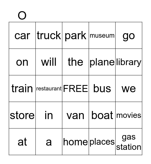 PreK Sight Word Bingo Card