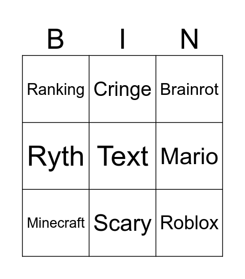 Shorts bingo Card