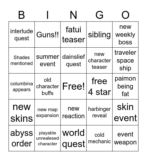 6.7 Livestream Bingo Card