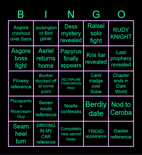 DELTARUNE CHAPTER 5 Bingo Card