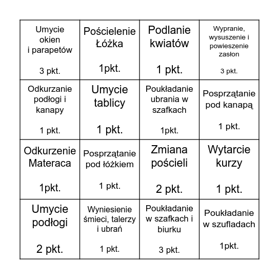 Sypialnia Bingo Card