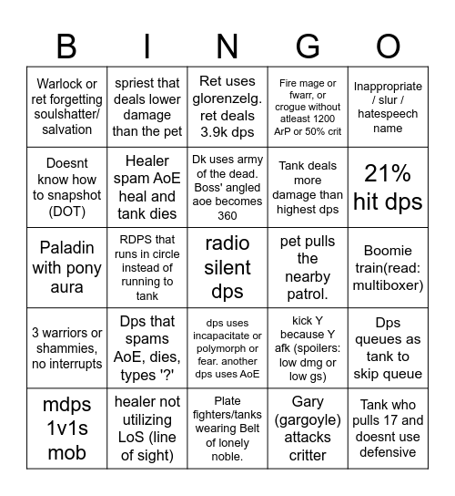 Warmane RDF bingo Card