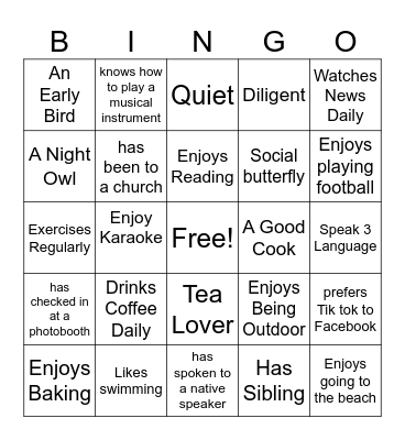 Get to Know Bingo Card