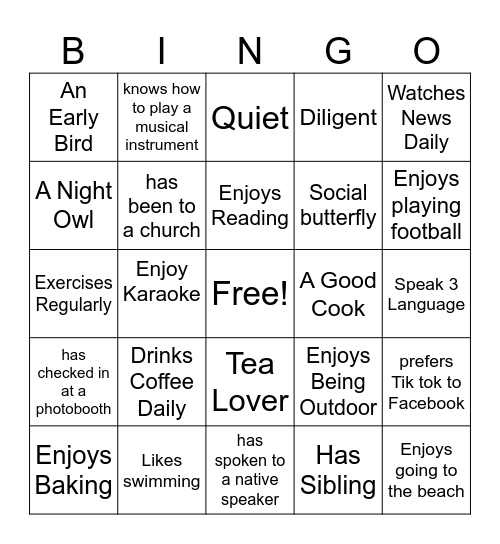 Get to Know Bingo Card
