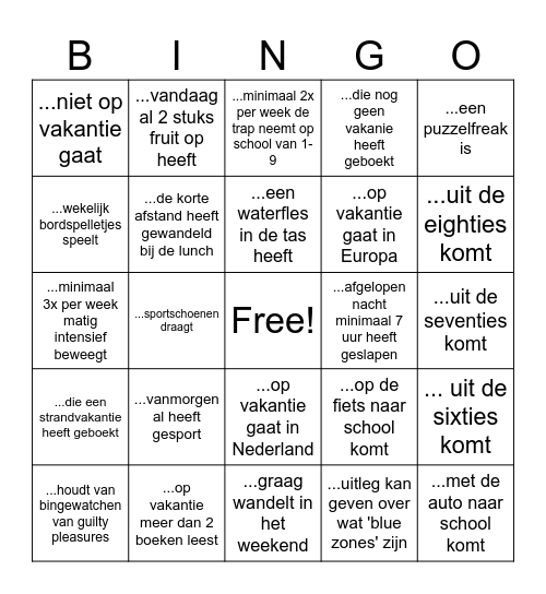 Vind een collega die.... Bingo Card