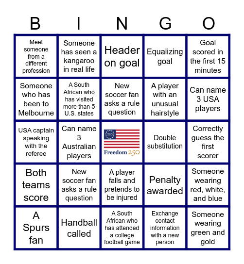 USA vs AUS Watch Party Bingo Card