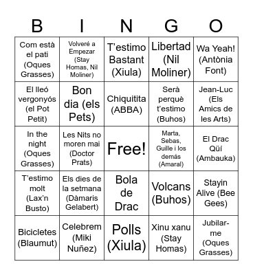 BINGO MUSICAL LA FASSINA Bingo Card