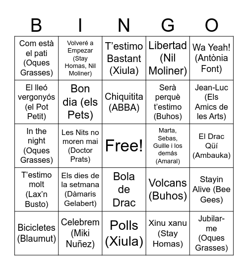 BINGO MUSICAL LA FASSINA Bingo Card