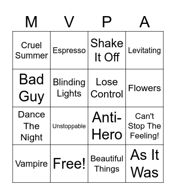 Trending Tunes Bingo Card