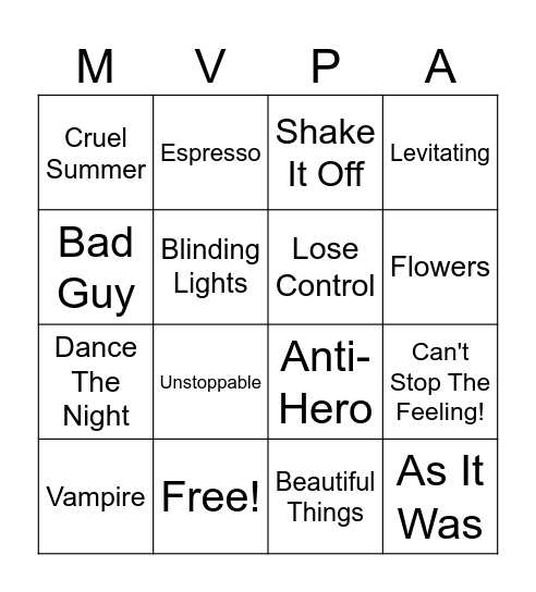 Trending Tunes Bingo Card