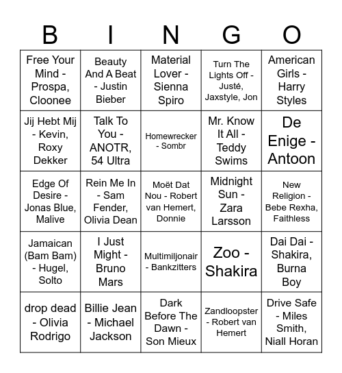 Muziekbingo 2026 Bingo Card