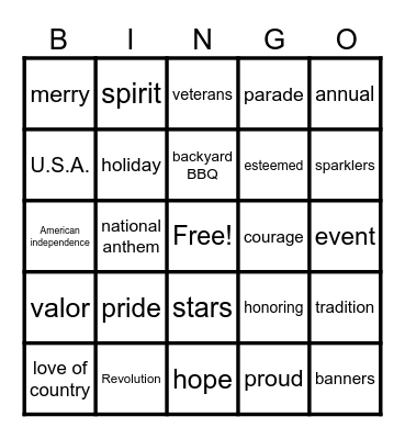 BLACKOUT 4TH OF JULY Bingo Card