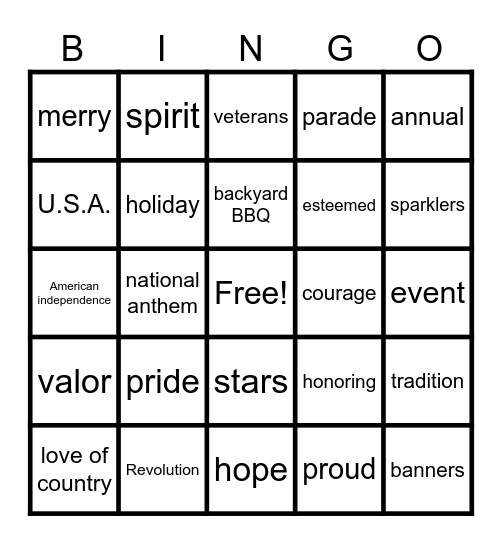 BLACKOUT 4TH OF JULY Bingo Card