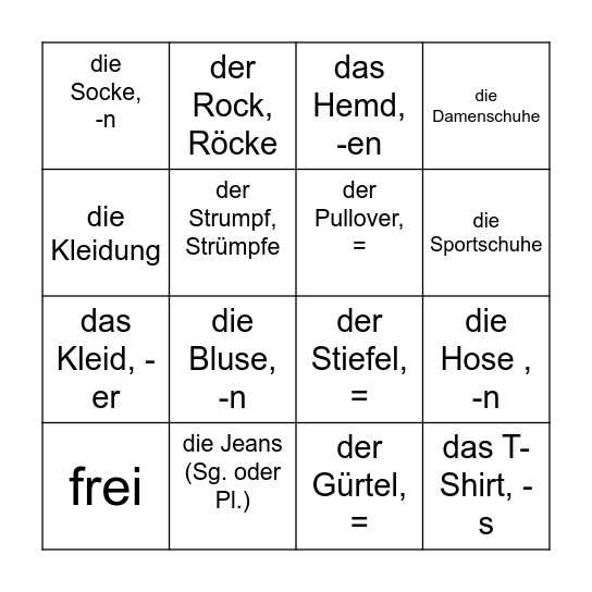 SIN A1.2 L13 Bingo Card
