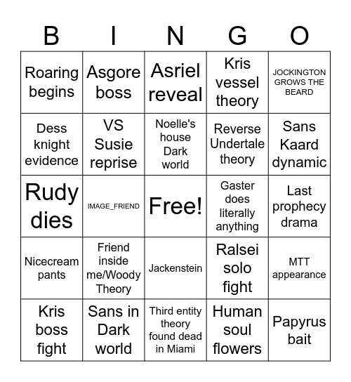 Deltarune chapter 5 bingo Card