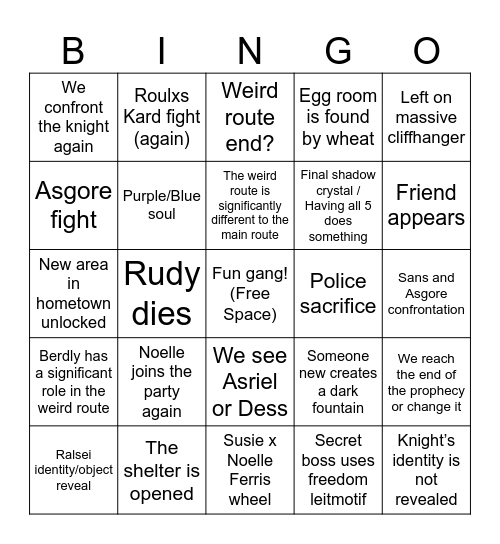 DELTARUNE 5!!!!! Bingo Card