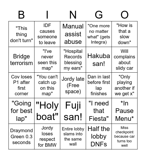 Forza Bingo Card