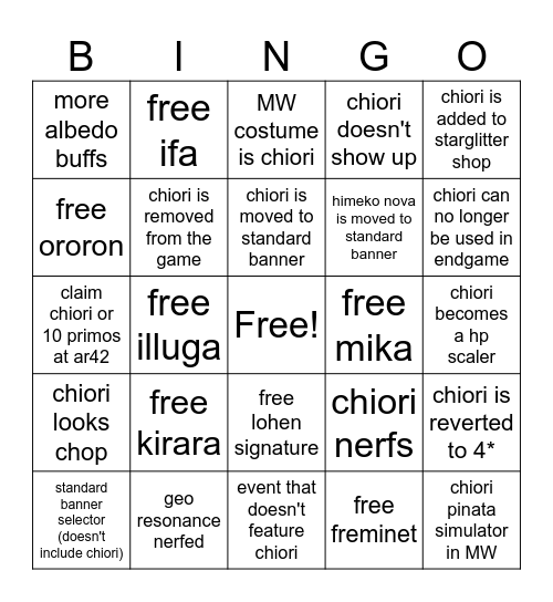 6.7 Livestream Bingo Card