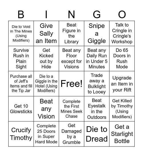 Doors Bingo Card