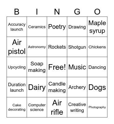 4H Project Bingo Card