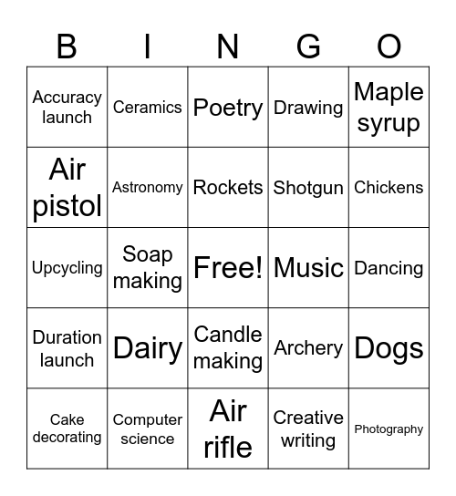 4H Project Bingo Card