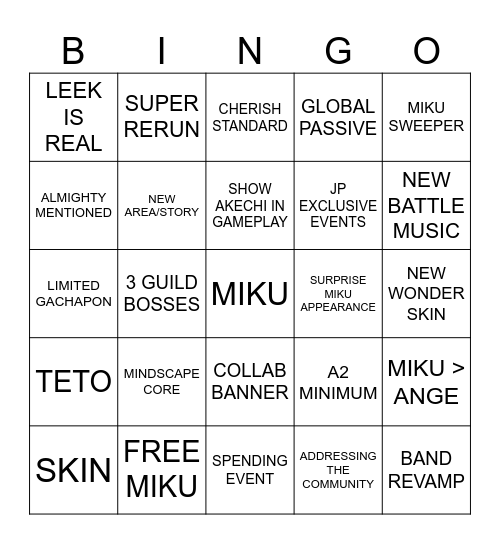 MIKU BINGO Card