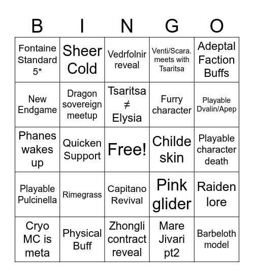 Snez Bingo Card