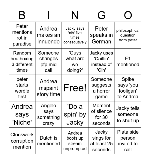 PLATAPRIDE B-B-B-B-BINGOOOOO!!! Bingo Card