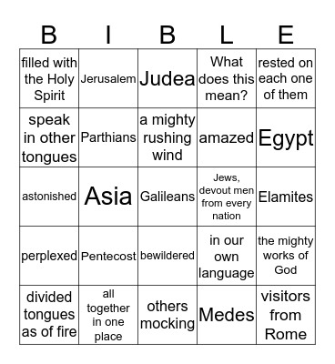 February 12 - Acts 2:1-13 Bingo Card
