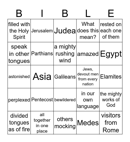 February 12 - Acts 2:1-13 Bingo Card