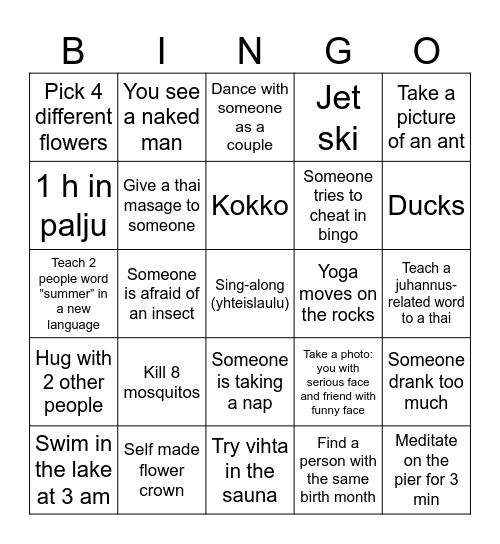 Juhannus Bingo Card