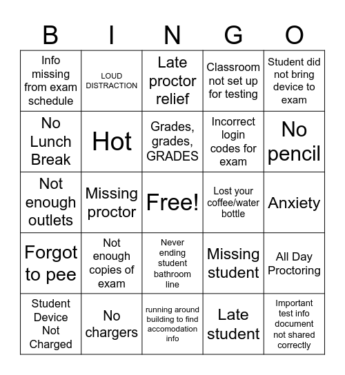 June Finals Week Bingo: Teacher POV Bingo Card