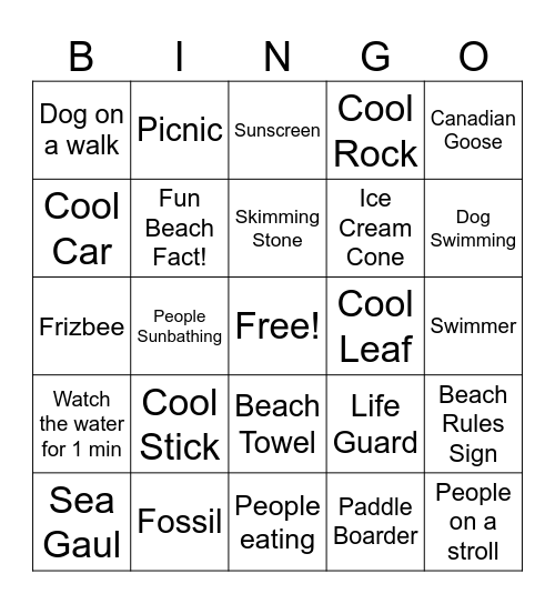 Beach Day!! Bingo Card