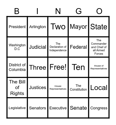 Social Studies Information Bingo Card