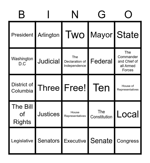 Social Studies Information Bingo Card