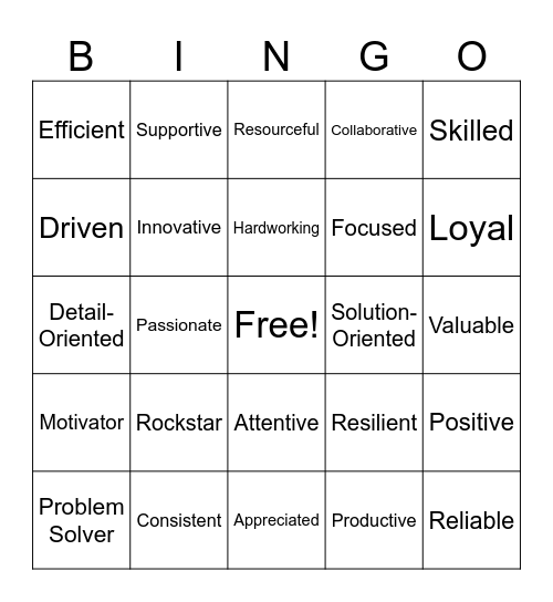 Employee Appreciation Bingo Card