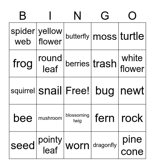 Nature Bingo Card