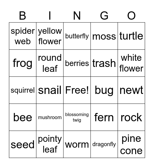 Nature Bingo Card